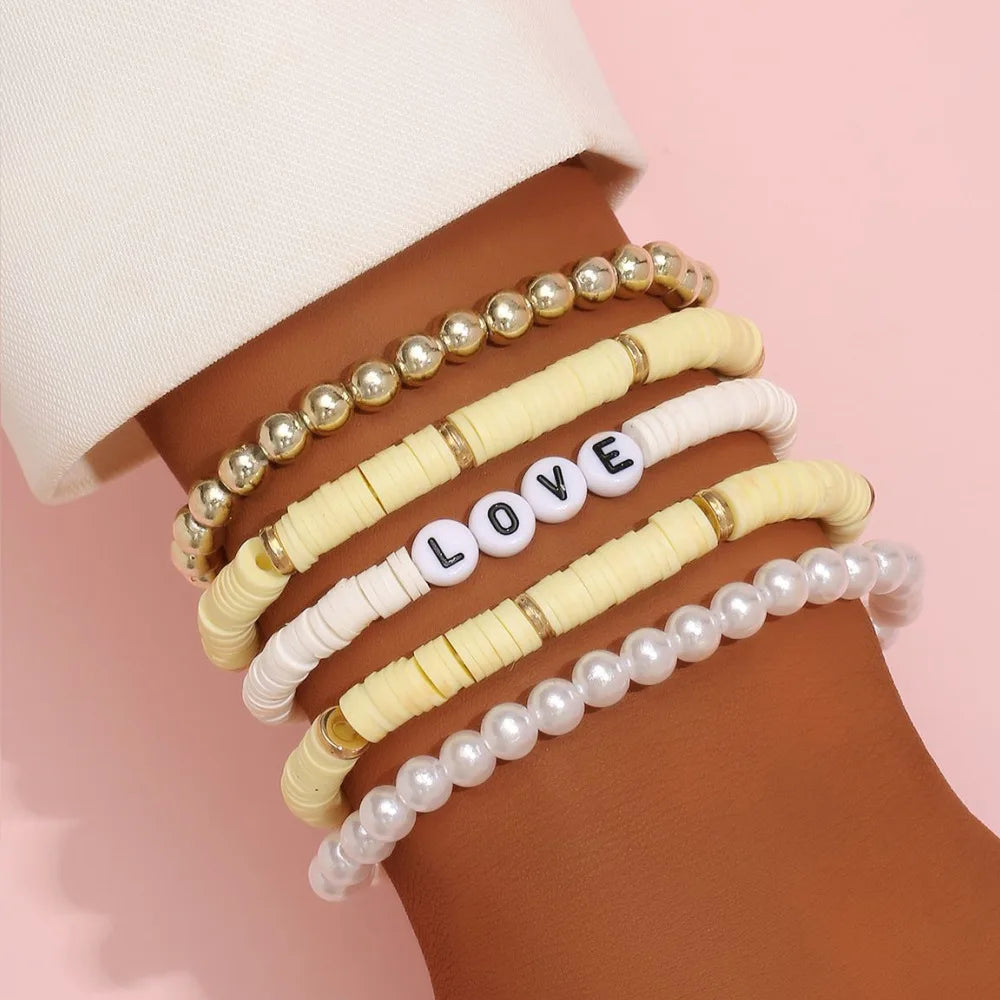 Rainbow Heart Charm Stackable Bracelets Sets
