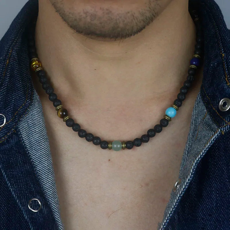 Earths Energy Natural Lava Stone Unique Beaded Necklace
