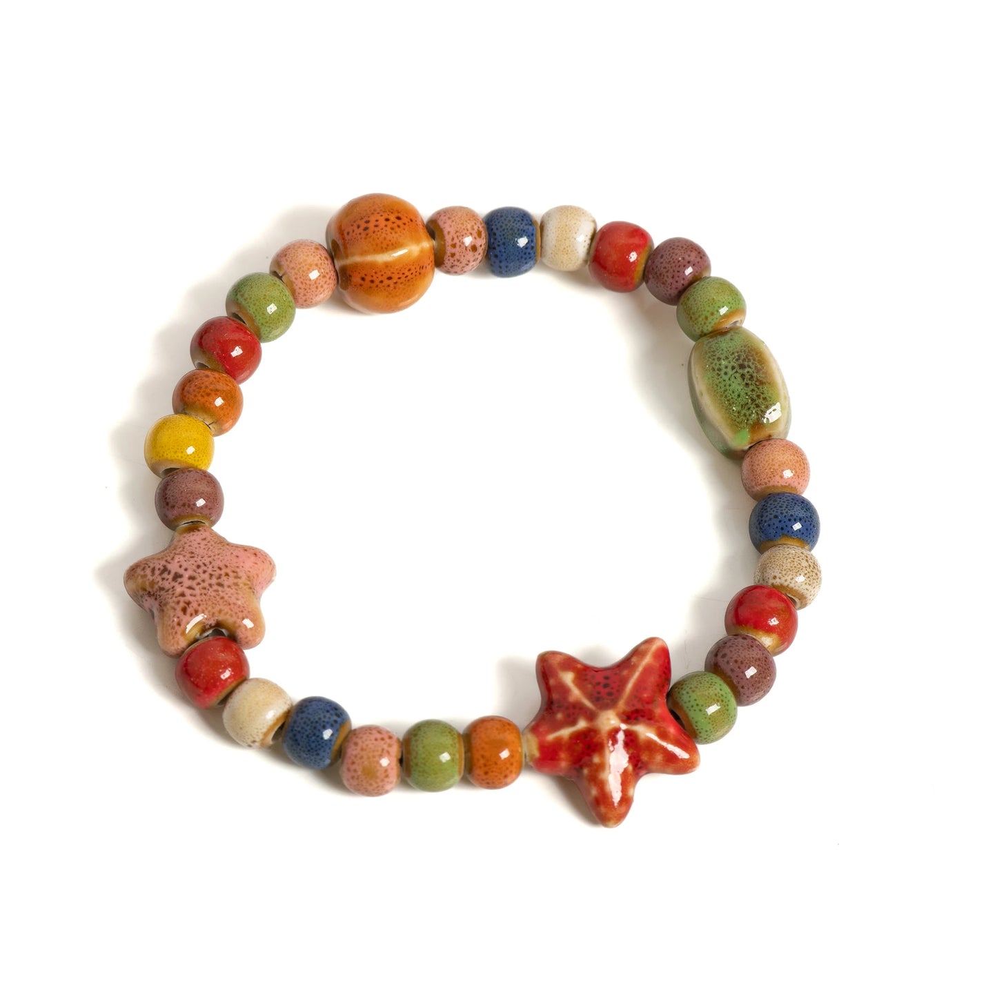 Colorful Starfish & Seashell Ceramic Beaded Bracelet