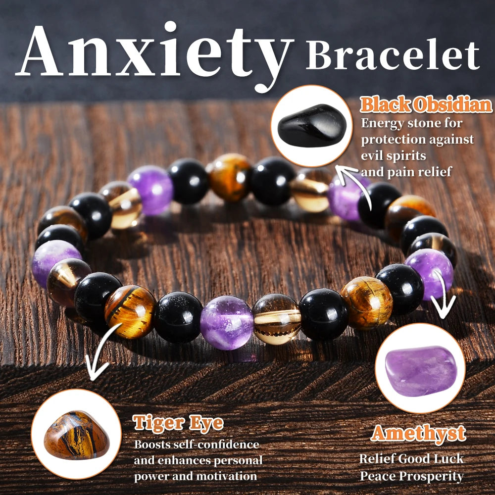 Amethyst and Black Gallstone Calming Bracelet