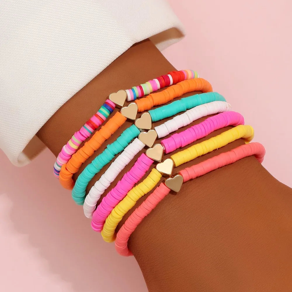 Rainbow Heart Charm Stackable Bracelets Sets
