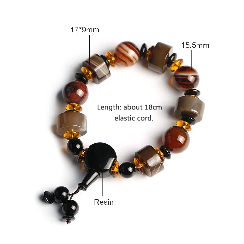 Militant Natural Agate Resin Charm Beaded Bracelet