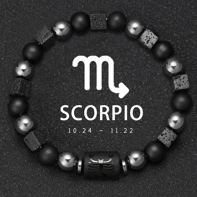 Obsidian Natural Stone 12 Zodiac Signs Bracelets