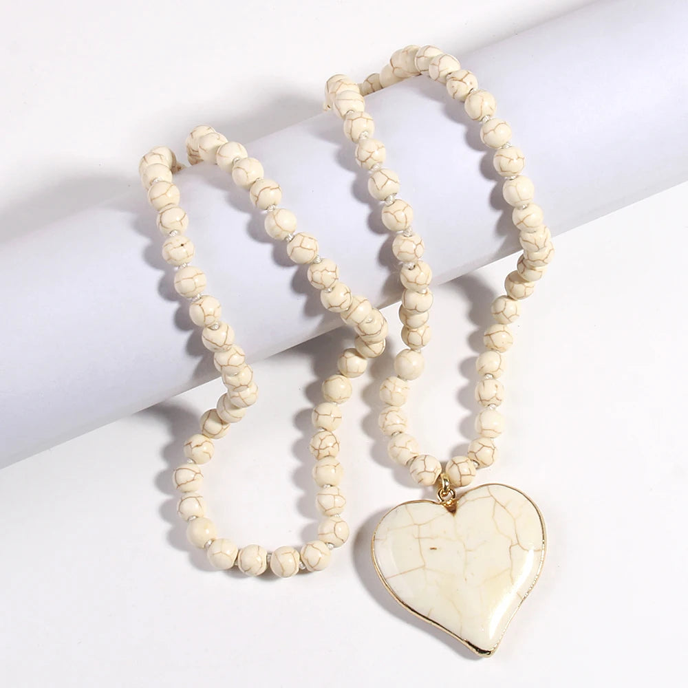 Beautiful Blue Stones Mix Shade Knotted Stone Heart Pendant Necklaces