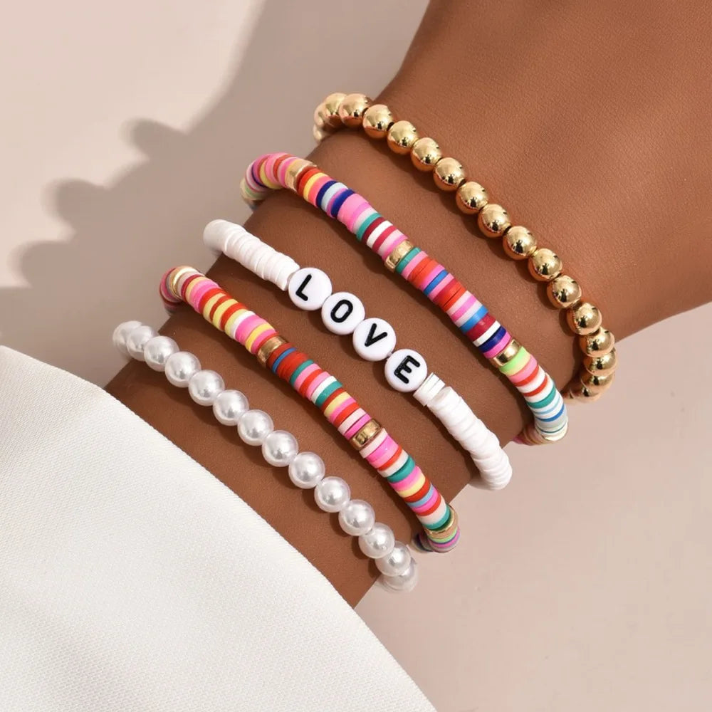 Rainbow Heart Charm Stackable Bracelets Sets