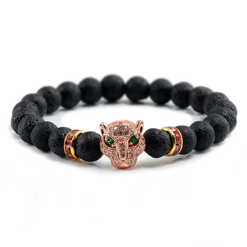 Leopard Head Black Natural Stone Bracelet
