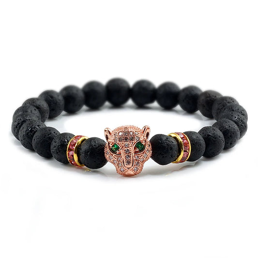 Leopard Head Black Natural Stone Bracelet