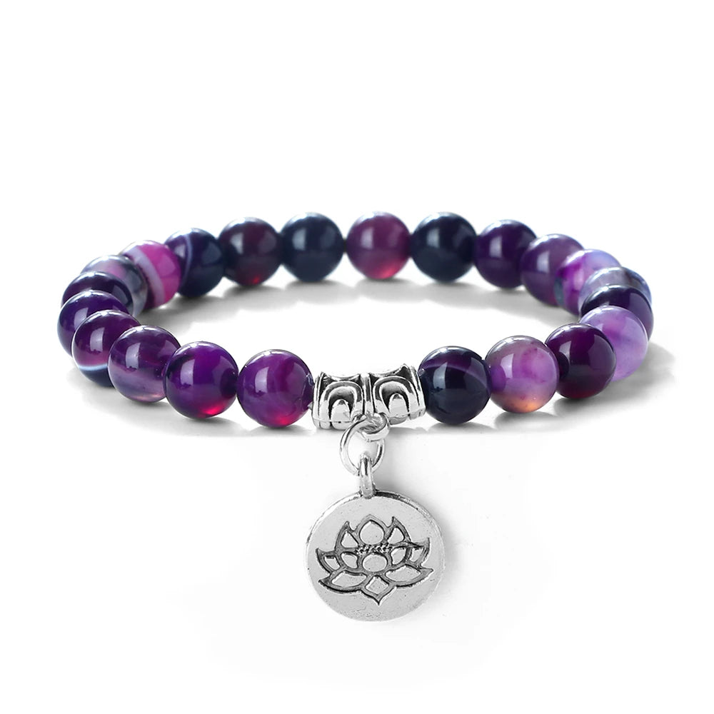 Lotus Pendant Natural Stone Beaded Bracelets