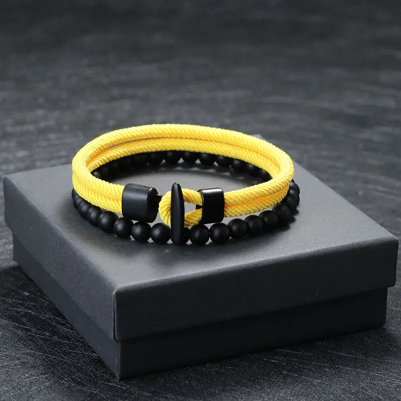 Duo Onyx Stone Beaded & Rope Pirate Bracelets