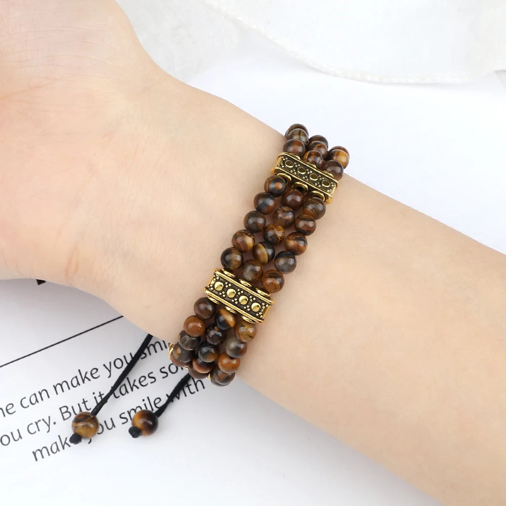 Triple Row Natural Stone Energy Beads Bracelet