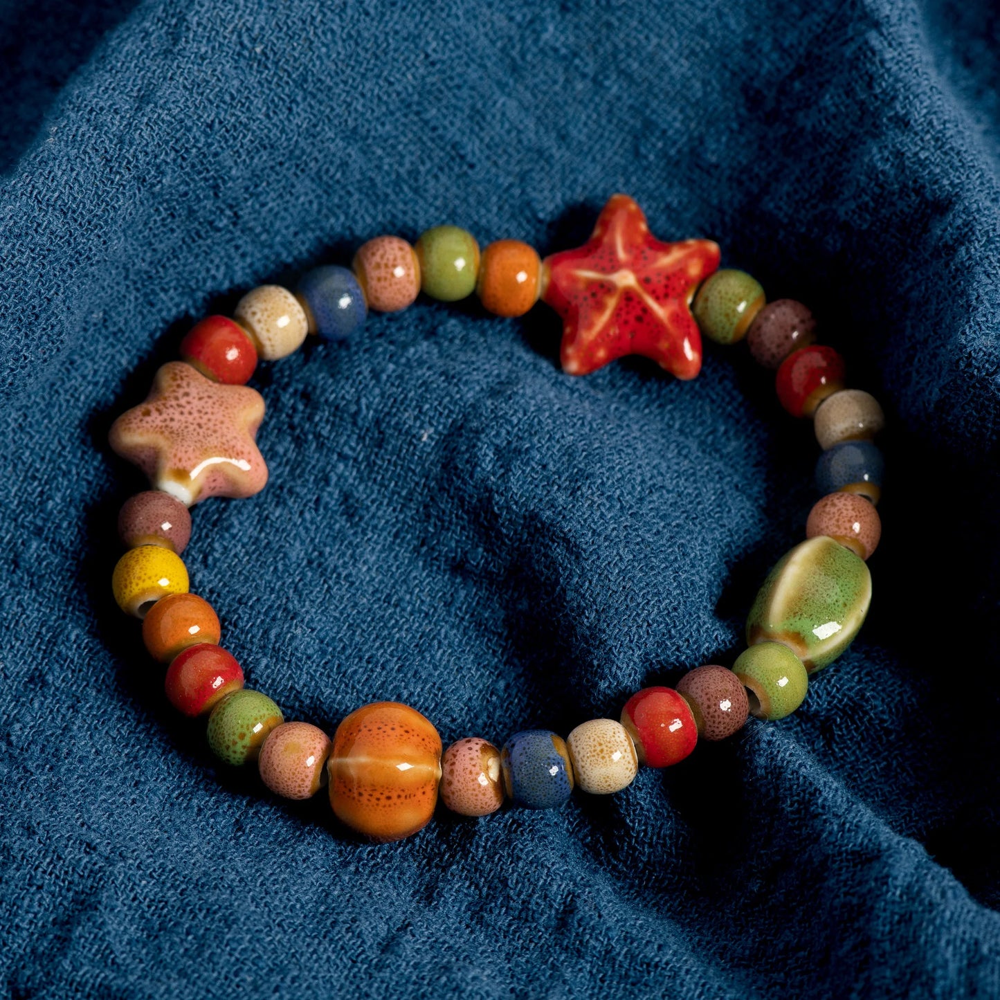 Colorful Starfish & Seashell Ceramic Beaded Bracelet
