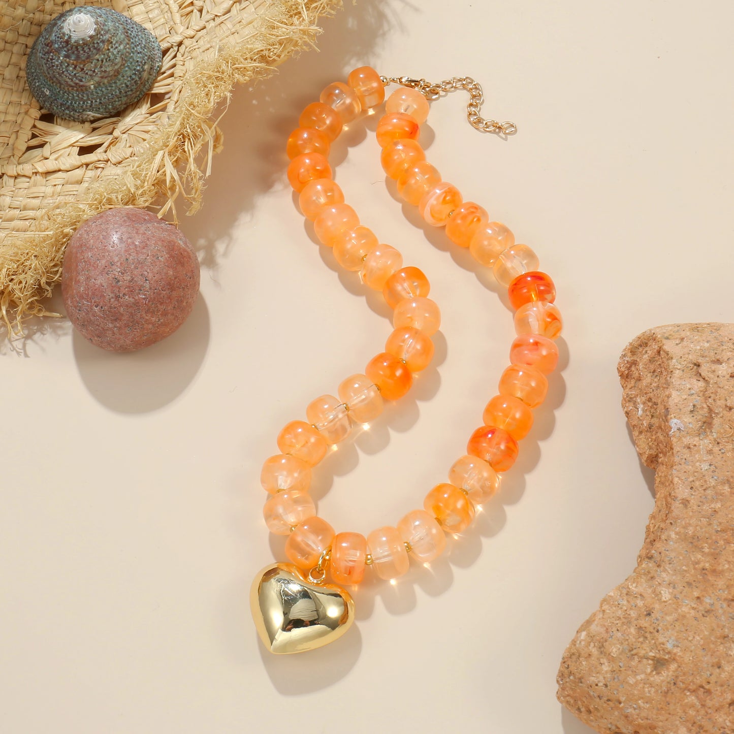 Colorful Crystal Beaded Choker Necklace 14K Gold Plated Heart Pendant