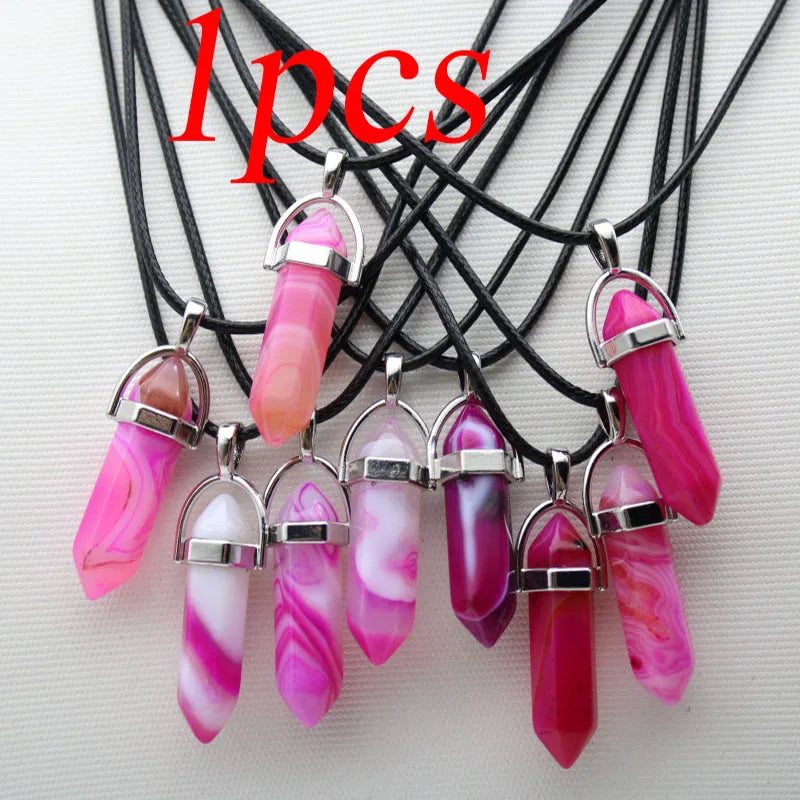 Natural Stone Crystal Hexagonal Pendant Necklace