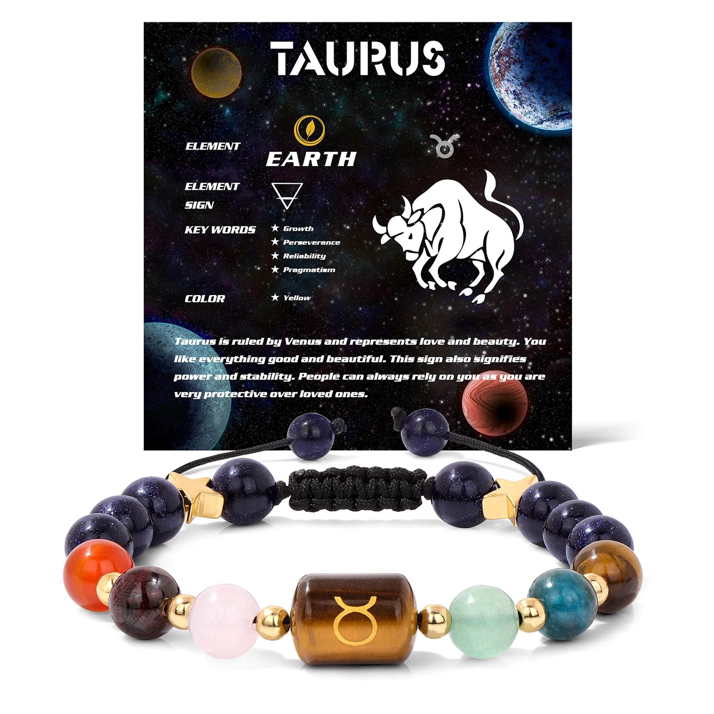 Personalized 12 Zodiac Natural Stone Crystal Beads Bracelet