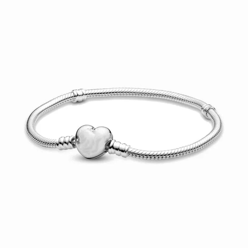 European Heart Round Clasp Clip Snake Chain Bracelet