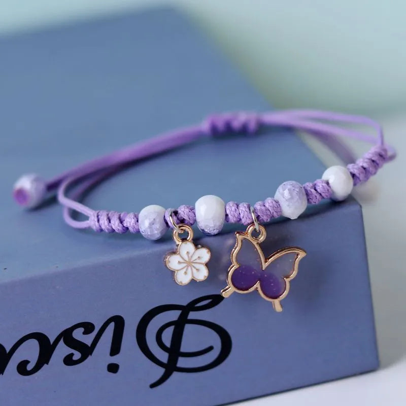 Sweet Animal Pendant Charm Purple Flower Bracelet
