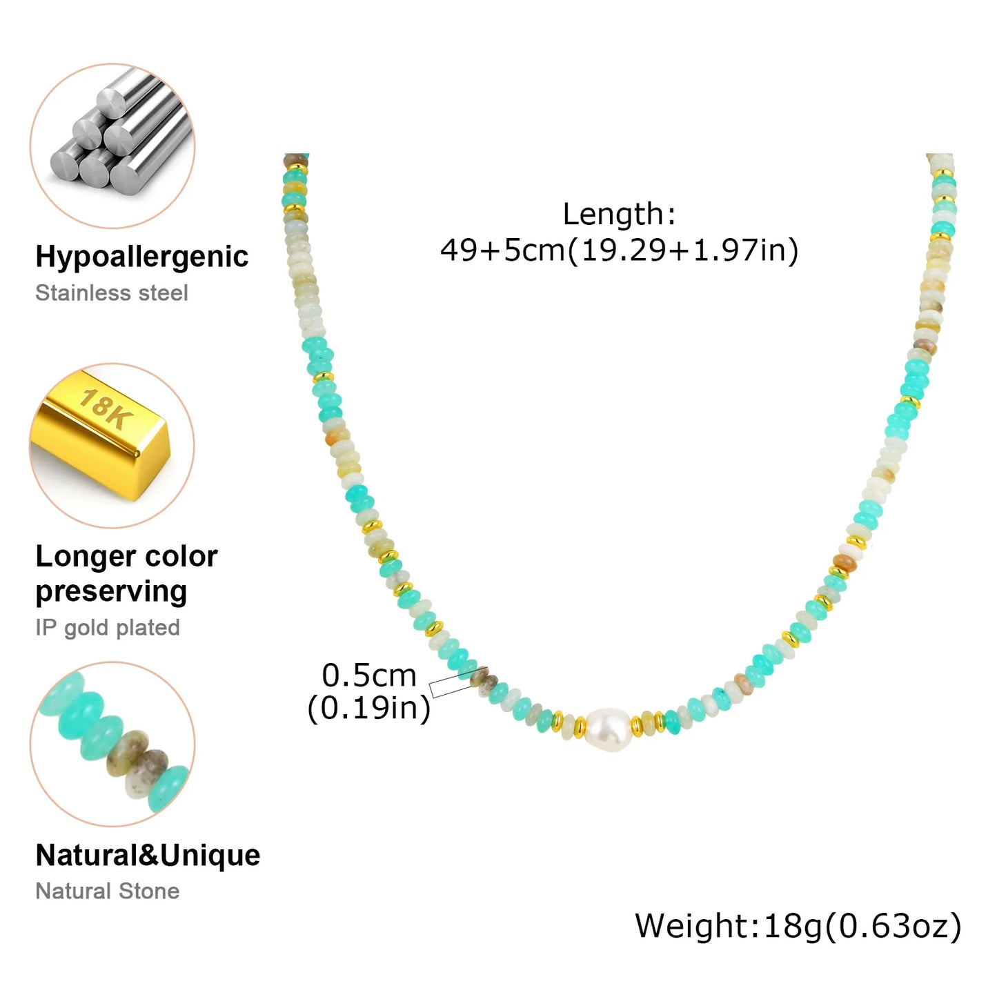 Beautiful Gold Blue White Natural Stone Beaded Necklace