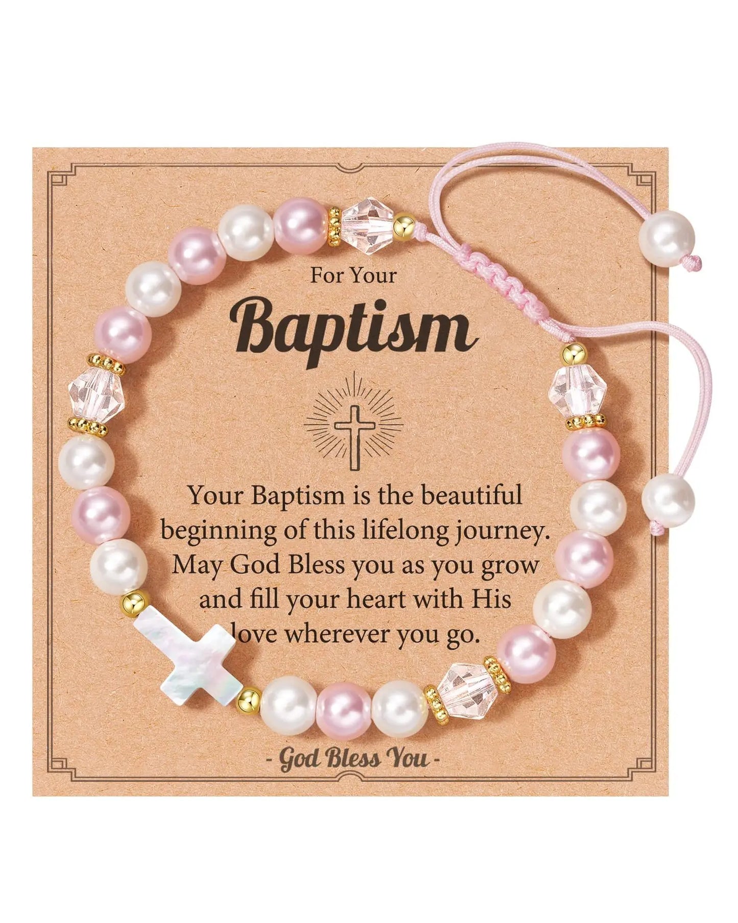 Beautiful Pink Diamond Crystal Religious Cross Bracelet