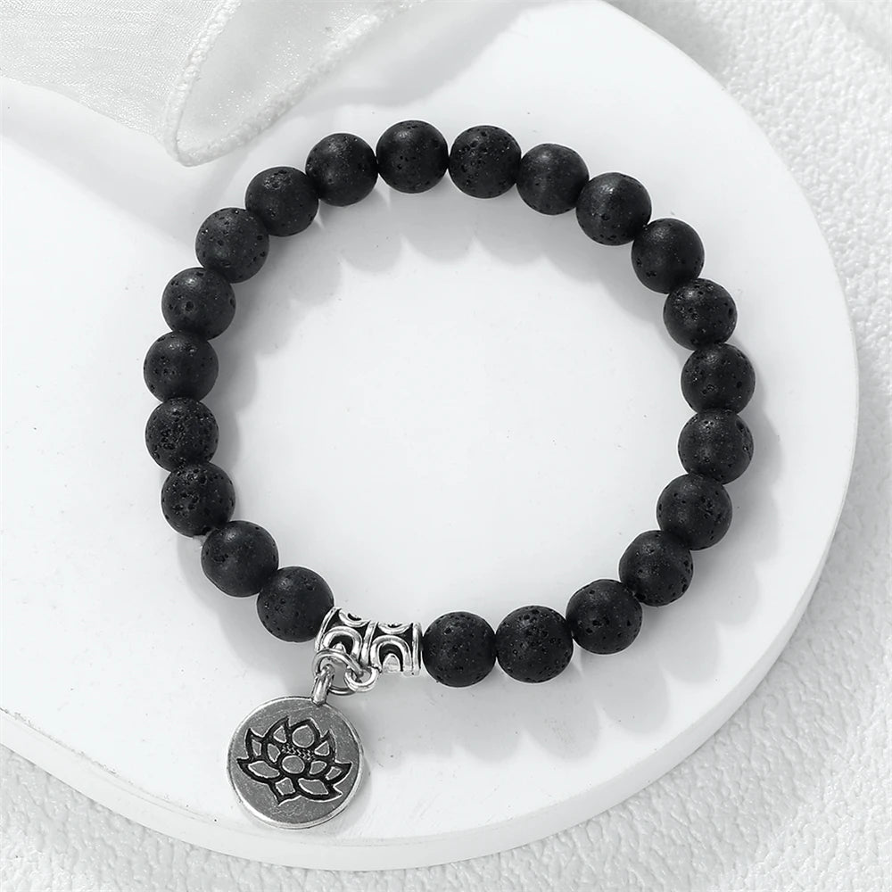 Lotus Pendant Natural Stone Beaded Bracelets