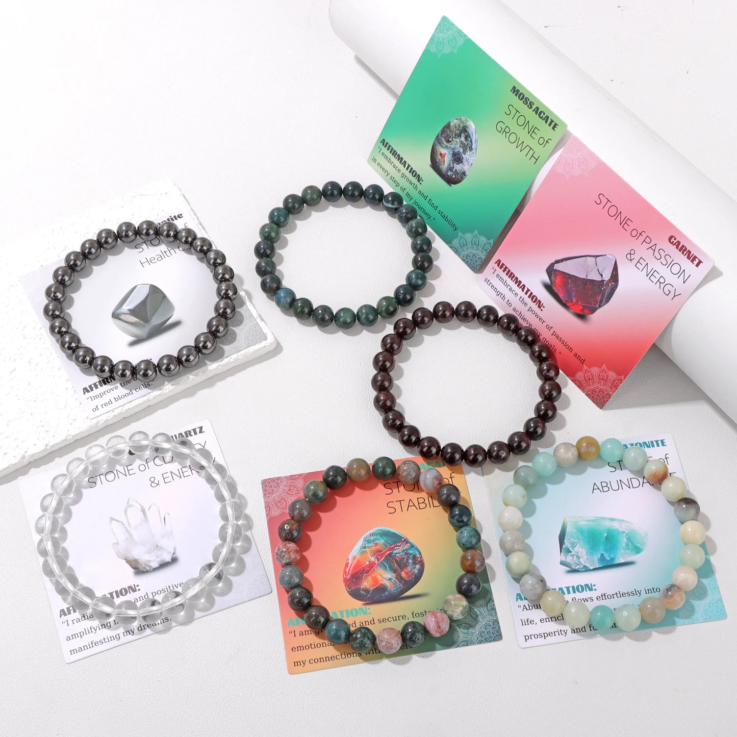 Polished Natural Indian Agates Stone Bracelets with Card