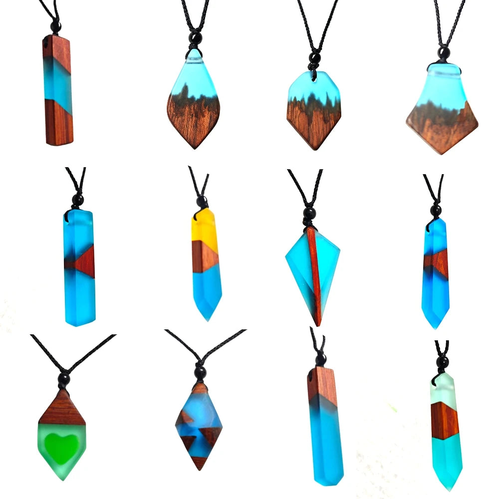 Vibrant Shade Wood Resin Woven Pendant Rope Necklace