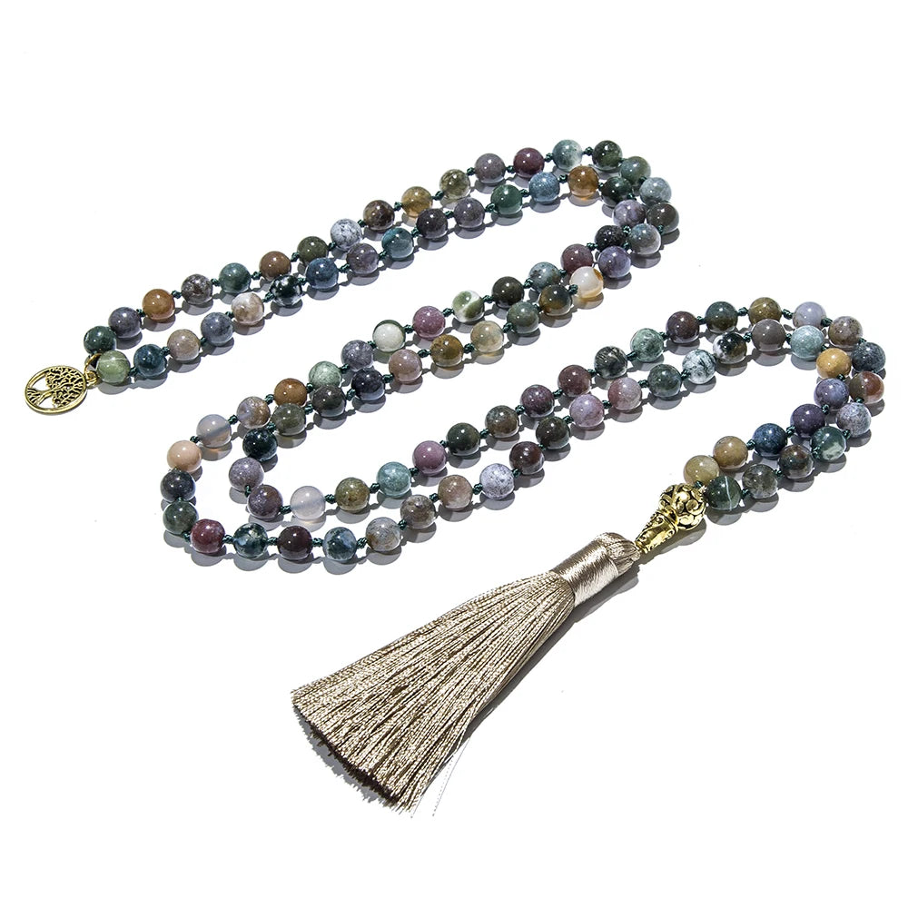 Indian Agate Mala Beads Rosary Necklace