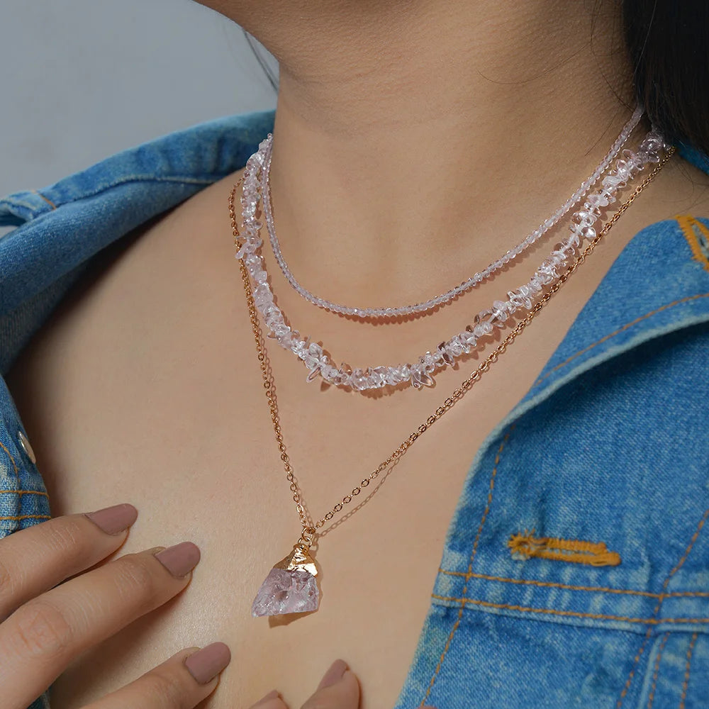 Natural Amethysts Beads Necklaces Energy Healing Jewels 3pcs/set