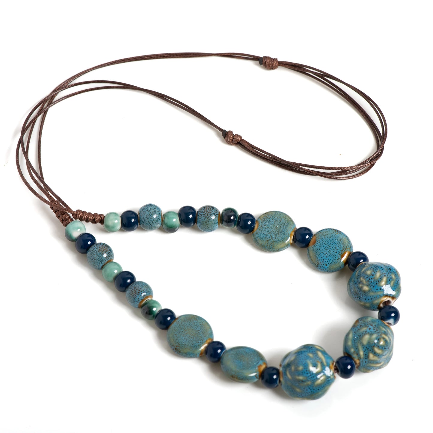 Blue Rose Long Pendant Vintage Artistic Ceramic Necklace