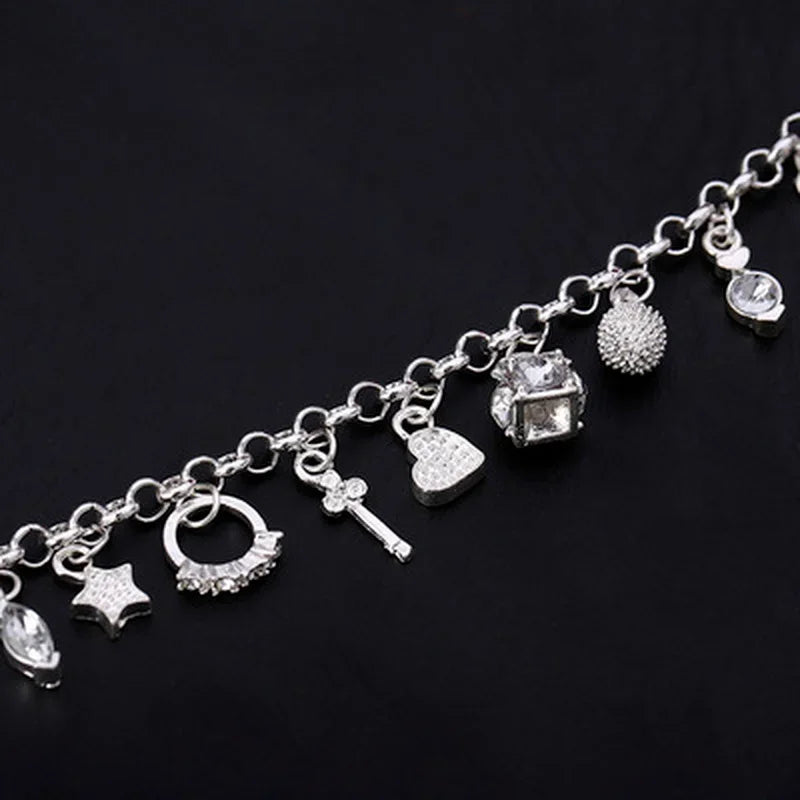 Silver 13 Pendant Chain Charm Bracelet