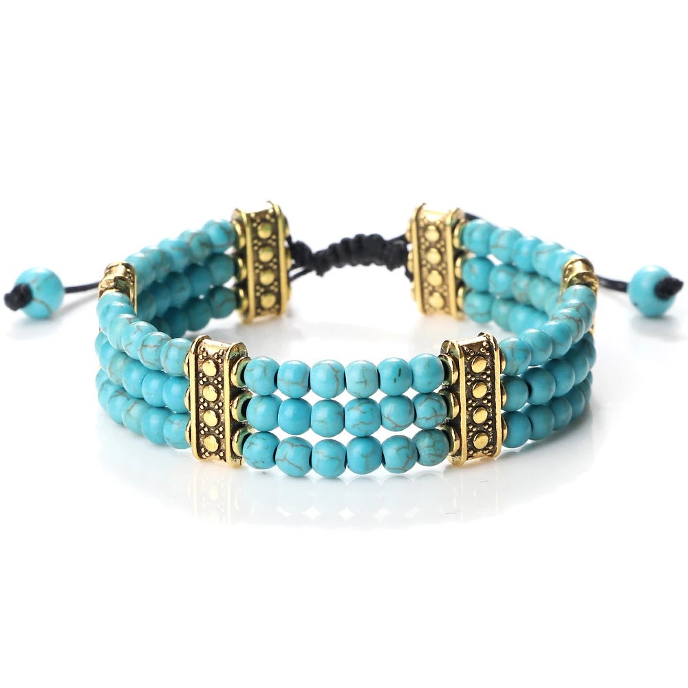 Triple Row Natural Stone Energy Beads Bracelet