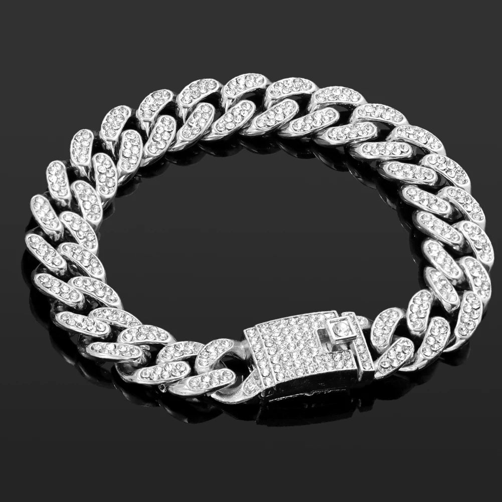 South Beach Miami Iced Out Cuban Link Bracelet 4Pcs Setss