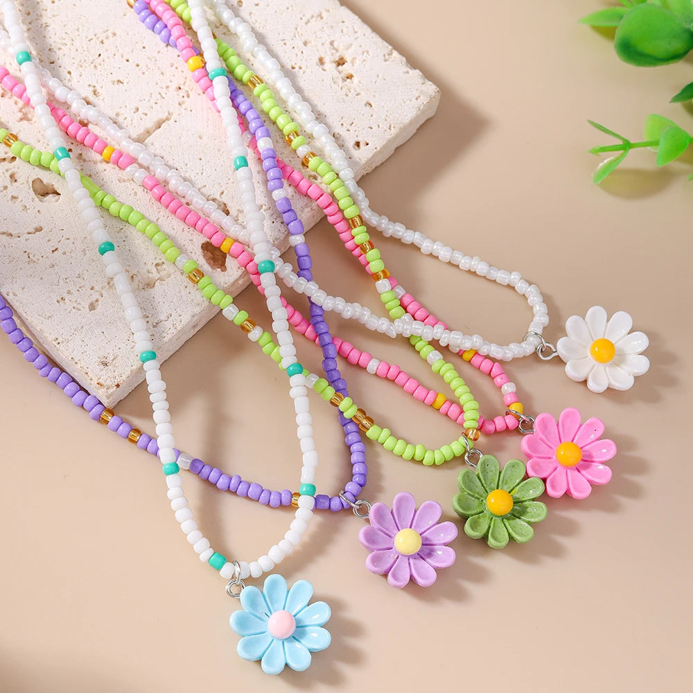 Colorful Daisy Flower Pendant Necklace Sets
