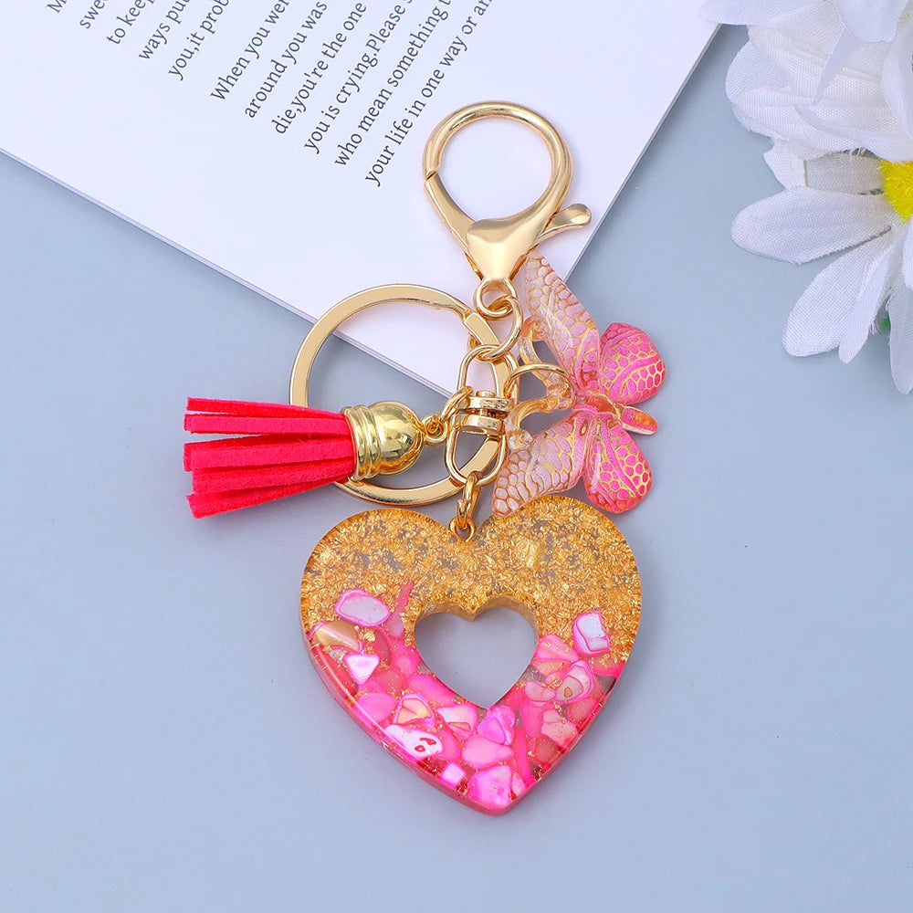 Creative Sequin Love Heart Keychain with Cute Butterfly Tassel