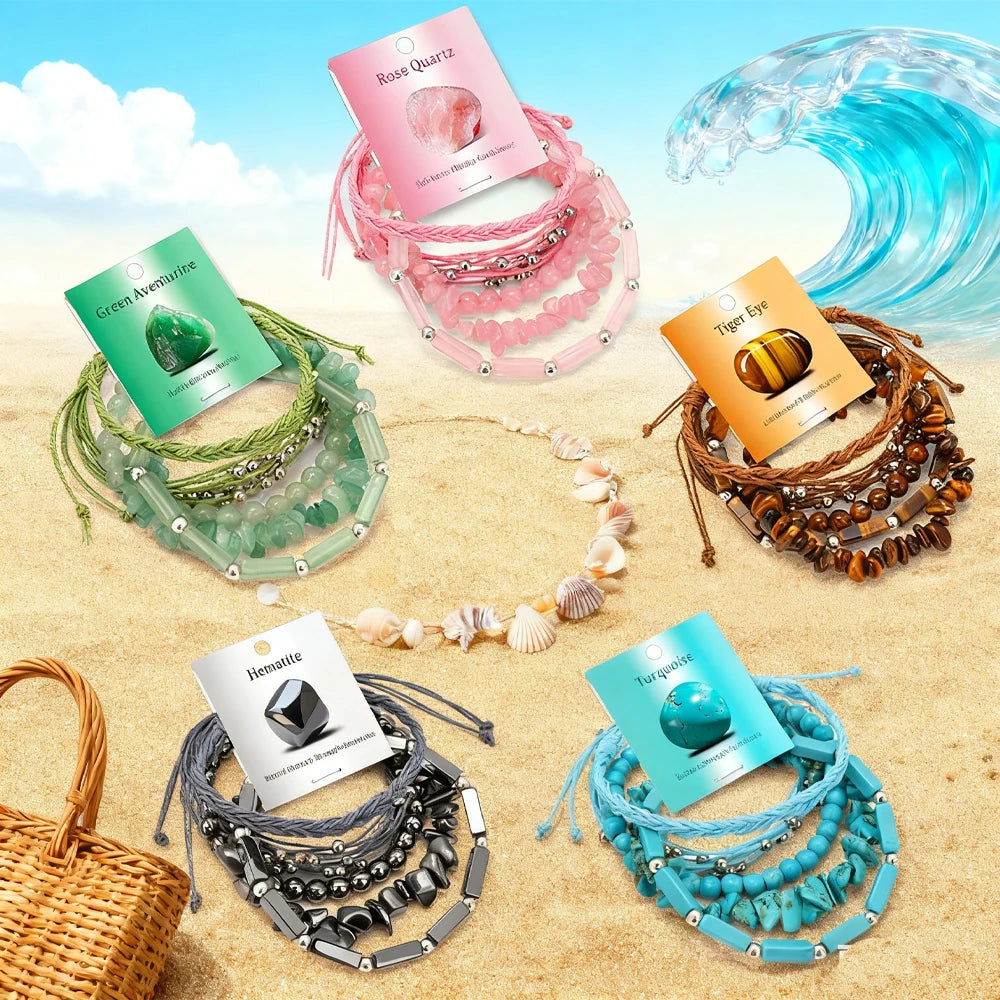 Ocean Bohemian Natural Stone Beaded Stackable Bracelet