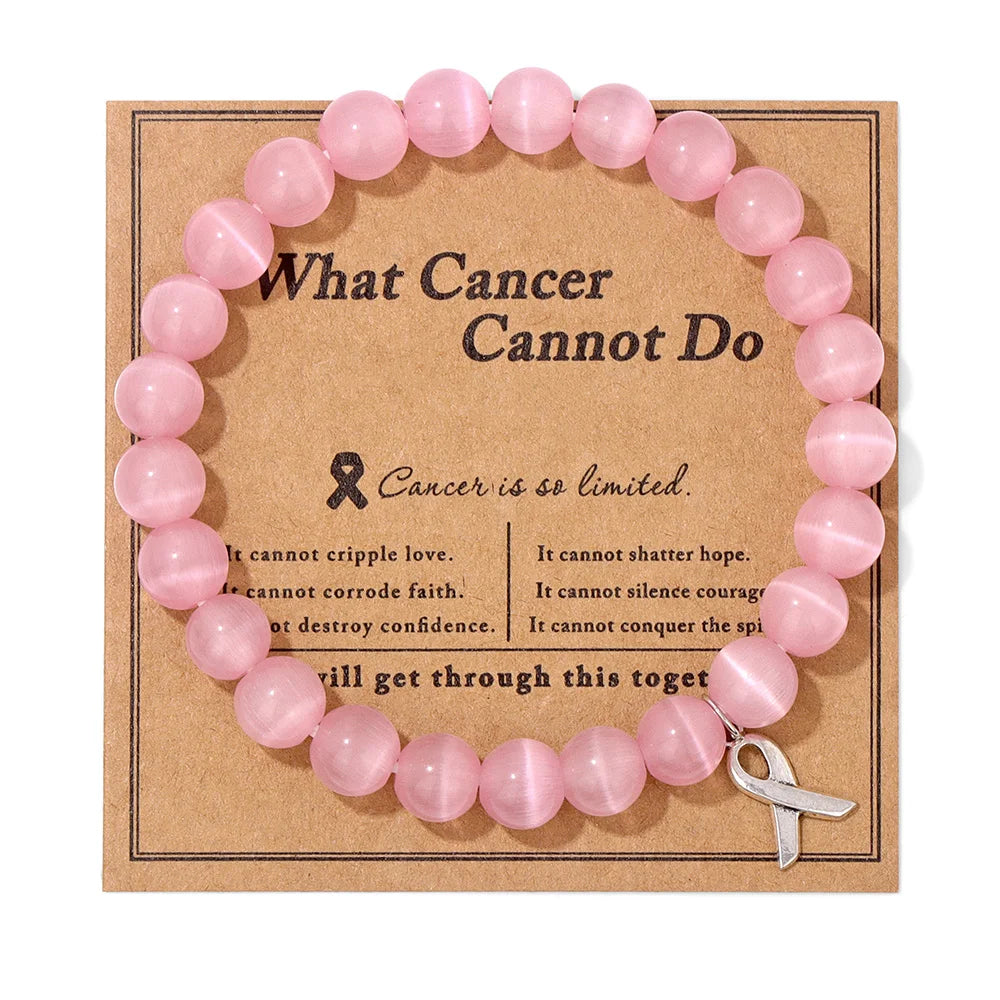 Pink Care Health Ribbon Charm Natural Stone Bracelet