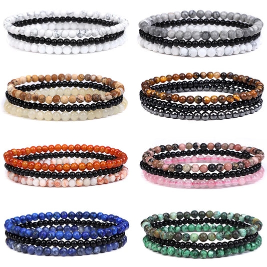 Unique Natural Stone Beaded Bracelet 3pcs/Set