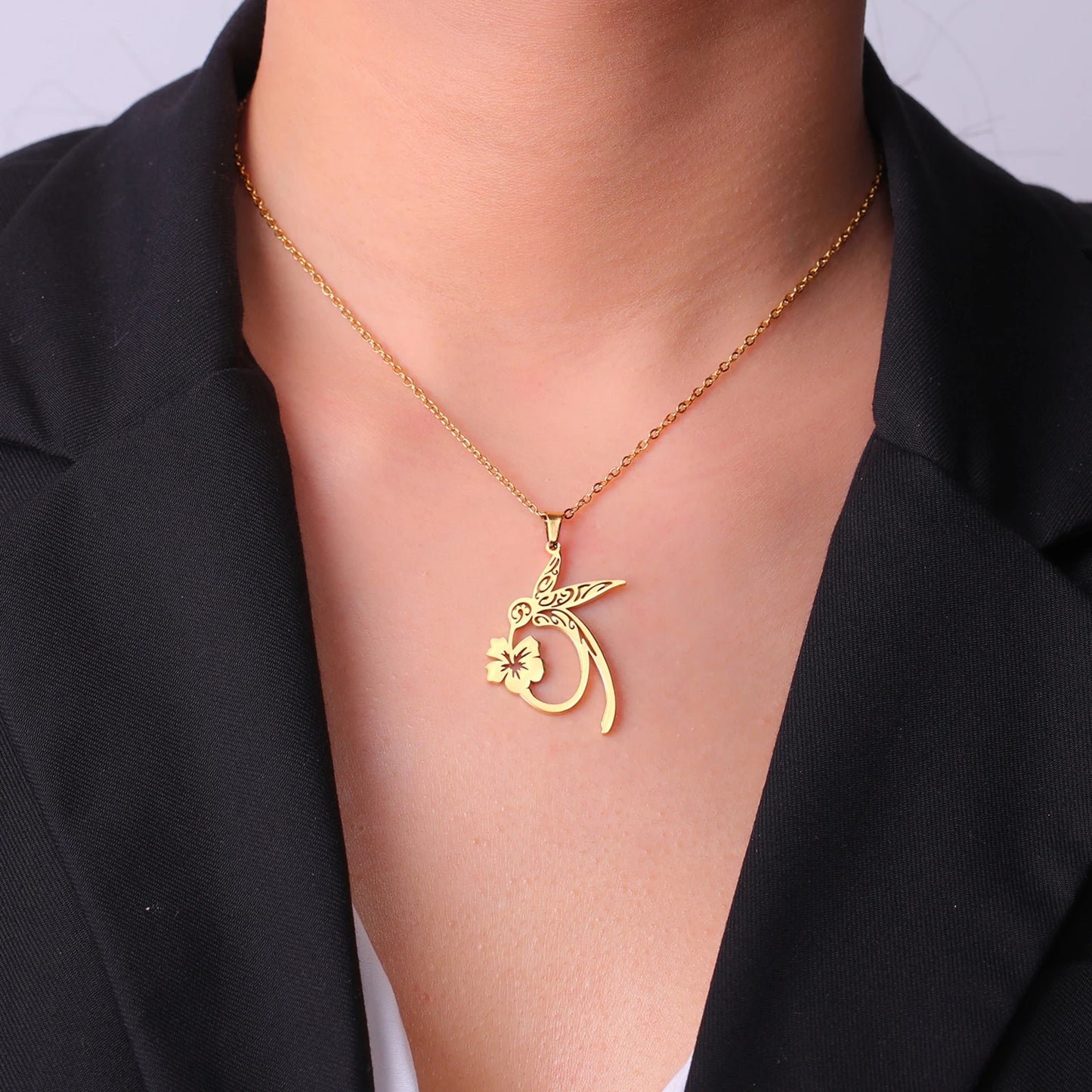 Hummingbird Flower Pendant Necklaces