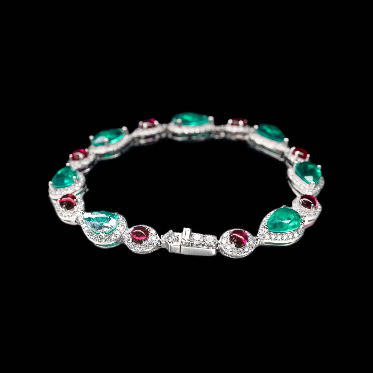Royal Opulence Pear Sapphire Emerald Ruby Diamond Gemstone Bracelet