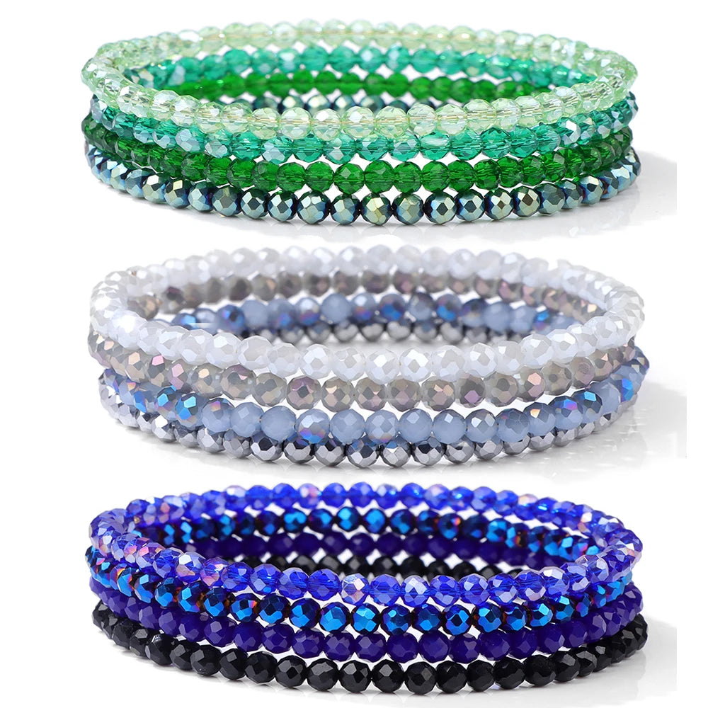 Healing Transparent Colorful Crystal Glass Beads Stretch Bracelet Set
