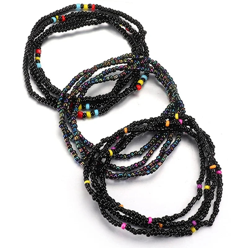Colorful Rice Bead Anklet and Waist Bracelet Chains Sets