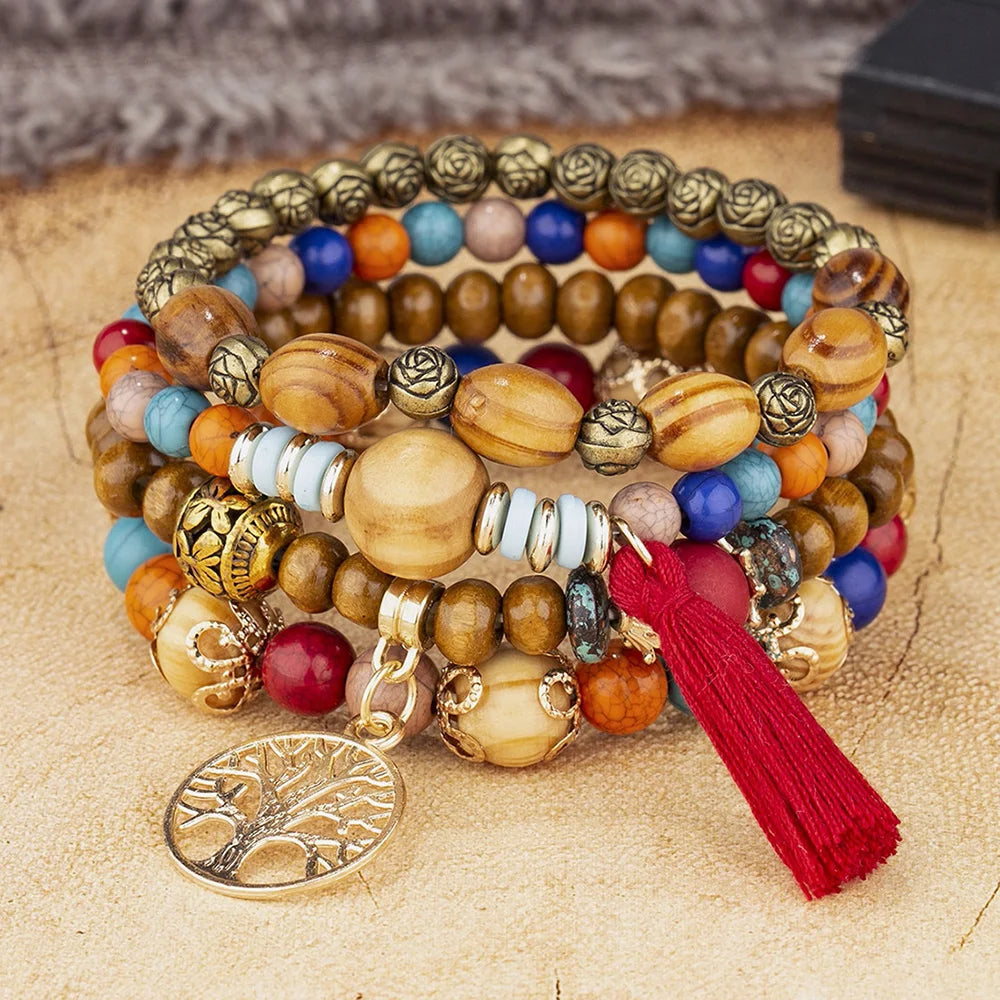 Tree Of Life Tassels Charm Bracelet Set