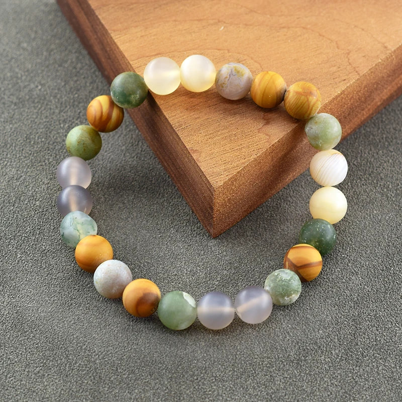 Frost Agate Bracelet Natural Colorful Stone Beads Bracelets