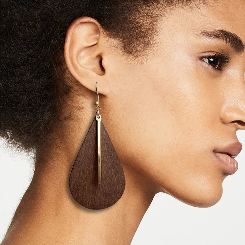 Organic Brown African Water Drop Vintage Earrings