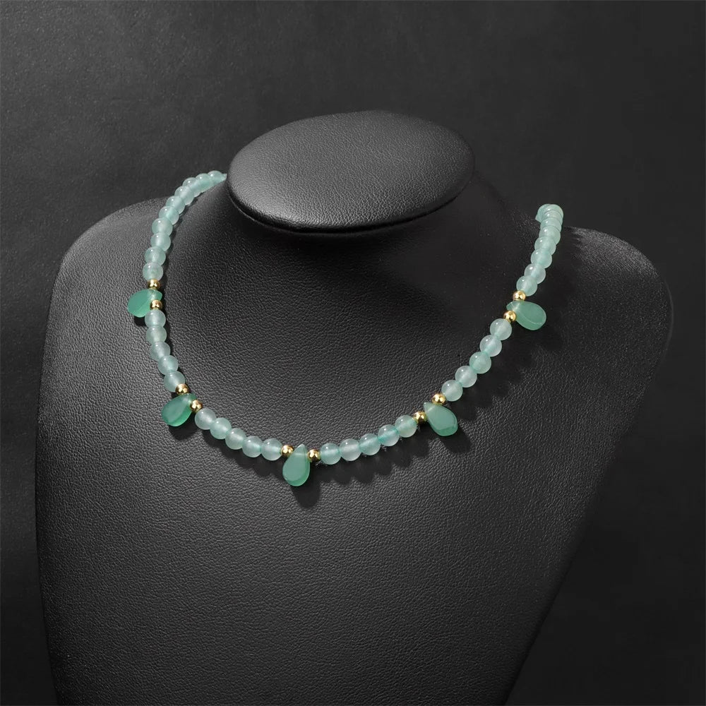 Tear Drop Crystal Colorful Natural Stone Necklace