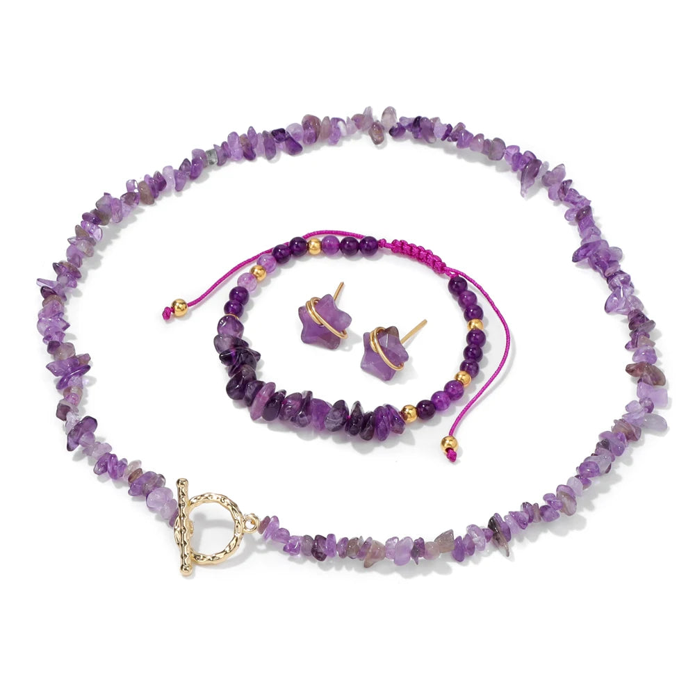 Stary Twinkle Gravel Natural Stone Chip Beads Jewelry Sets