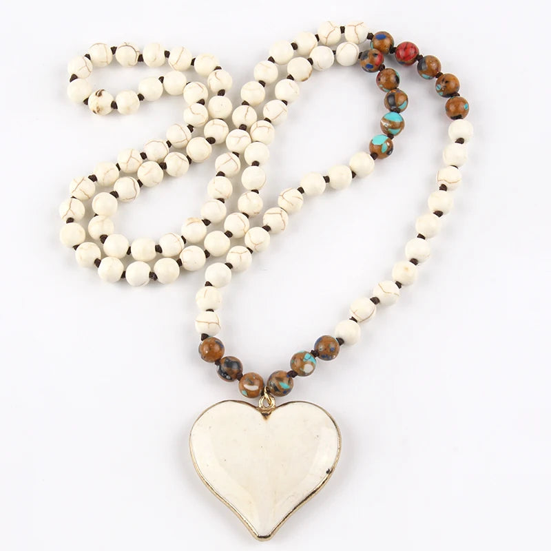 Beautiful Blue Stones Mix Shade Knotted Stone Heart Pendant Necklaces