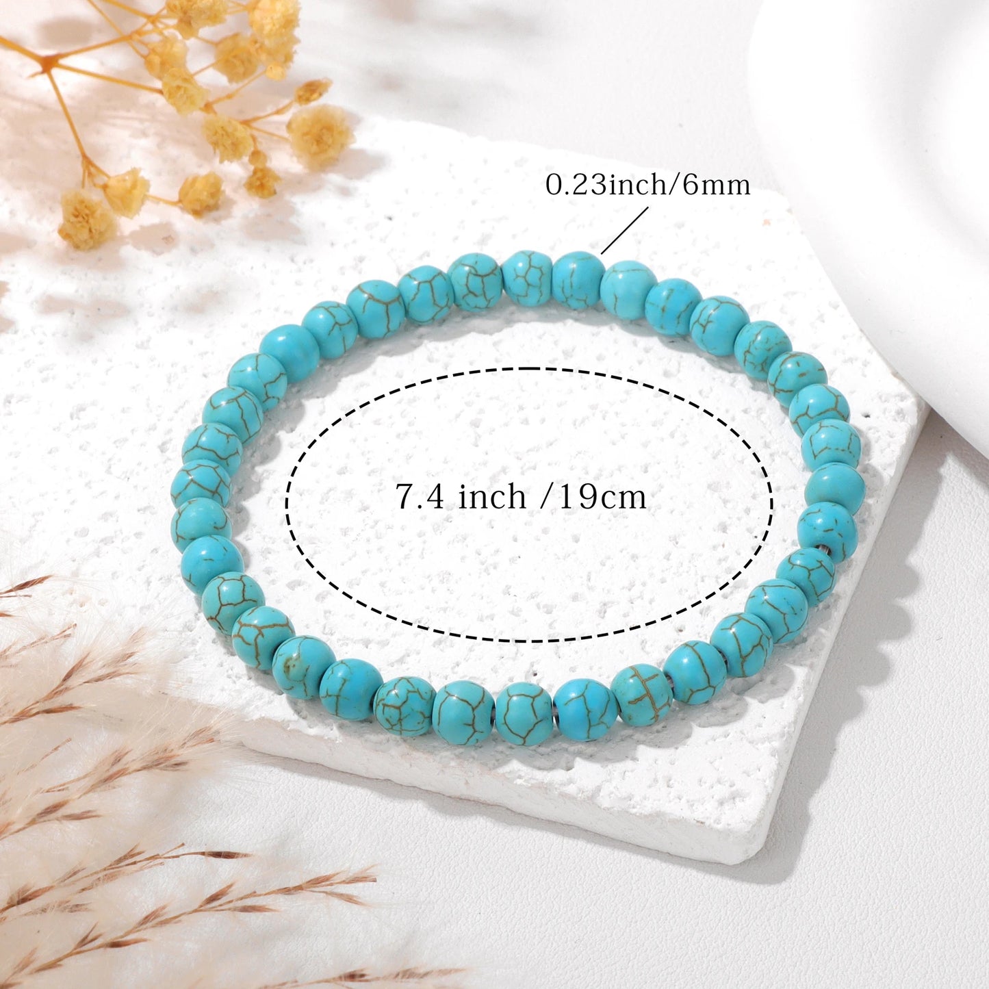 Natural Blue Turquoises Smooth Round Beaded Bracelets with Card