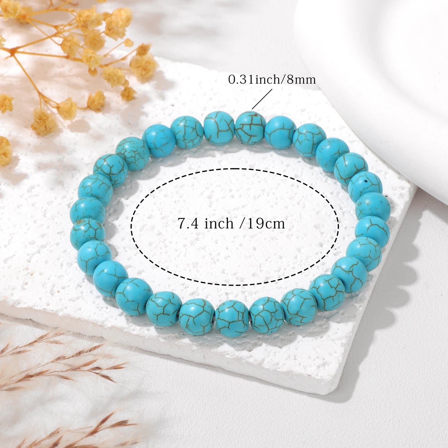 Natural Blue Turquoises Smooth Round Beaded Bracelets with Card