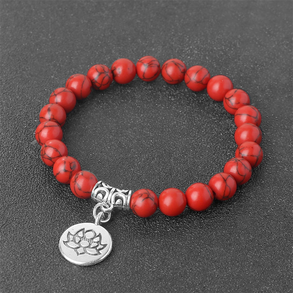 Lotus Pendant Natural Stone Beaded Bracelets