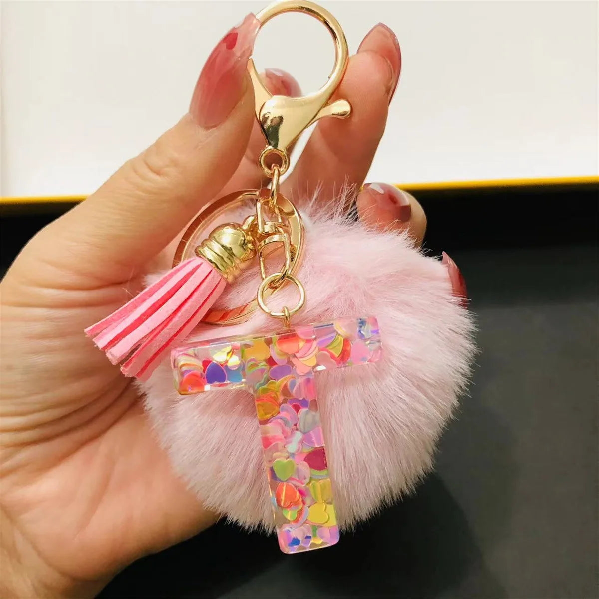 Pretty Pink Initials Alphabet Keychain Pendant